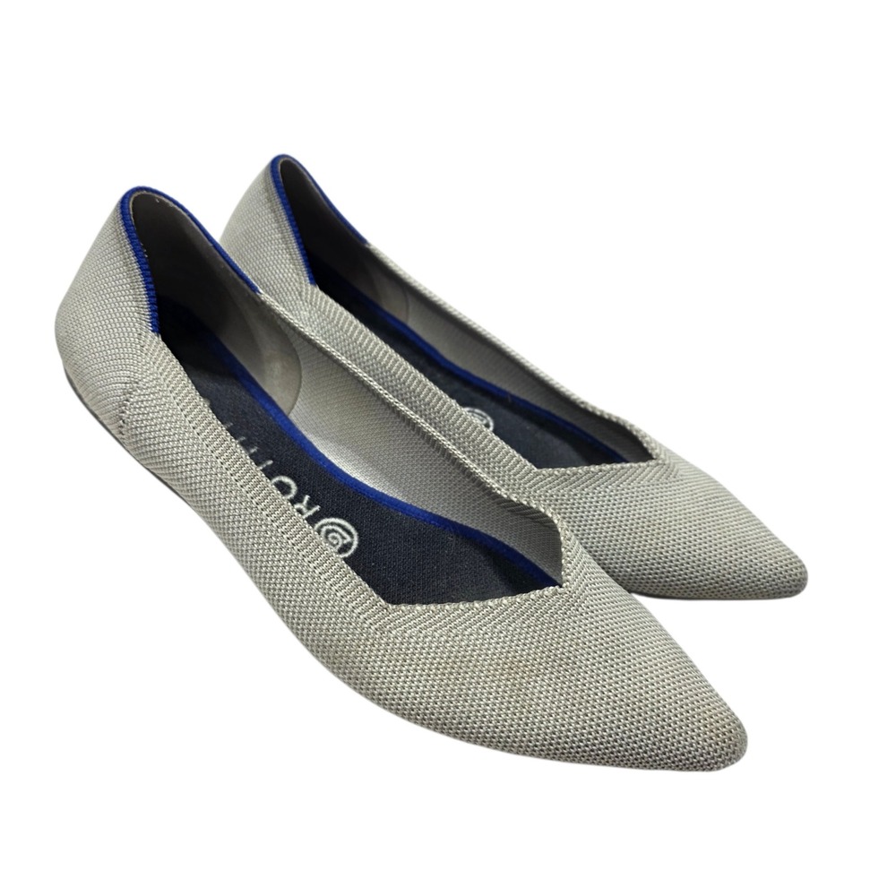 Rothy's The Point Women 8 Grey Pointed Toe Flats Knit Washable Comfort